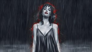 Girl in the rain, symbolizing sadness
